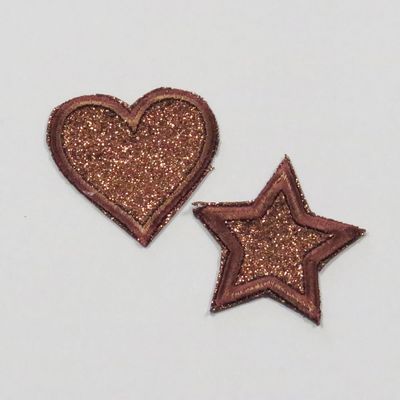 Motiv - Hjerte/stjerne, Brun glitter (4,3 x 4,3 cm)