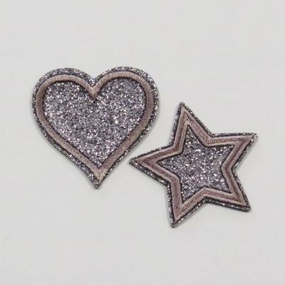 Motiv - Hjerte/stjerne, Grå glitter (4,3 x 4,3 cm)